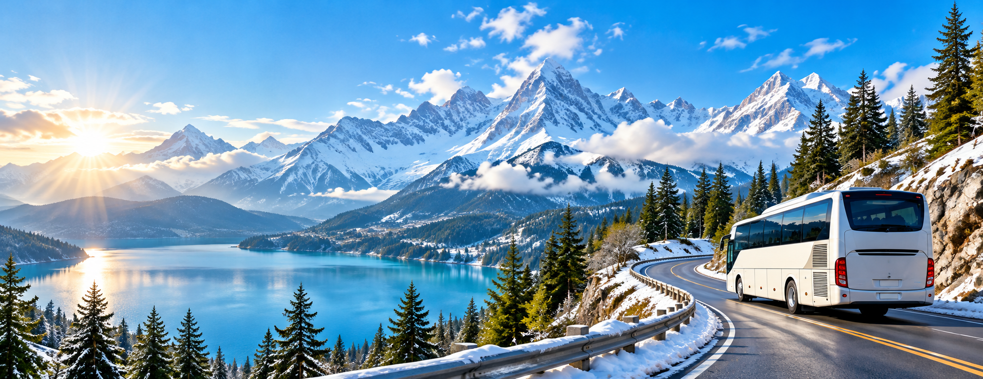 A scenic mountain road beside a lake
